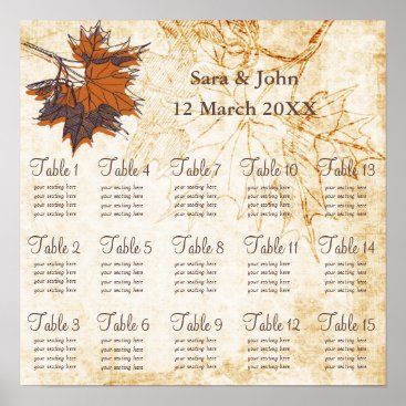 maple leaves, Fall Rustic wedding Seating Chart