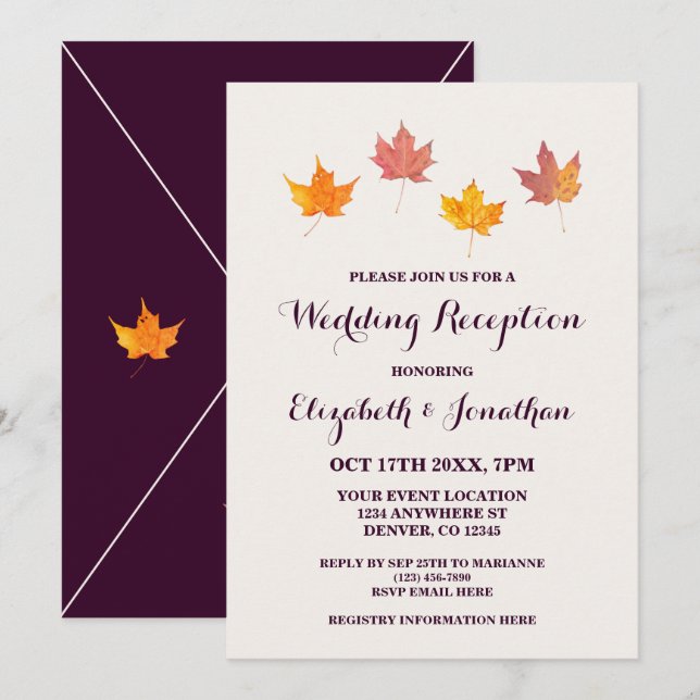 Maple Leaves Fall Wedding Reception Invitation (Front/Back)