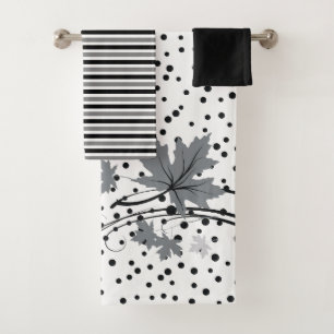 Maple leaves gray, black bathroom towel set