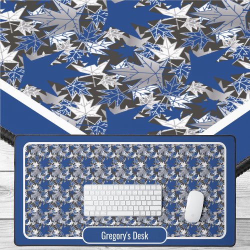 Maple Leaves in blue white and gray Desk Mat