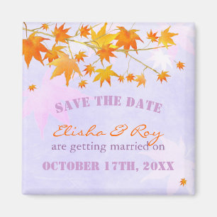 Maple Leaves Lavender Wedding Save the Date Magnet