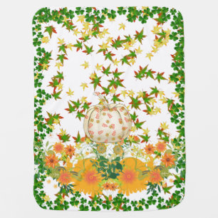 Maple Leaves Little Pumpkin Greenery Fall Colors B Baby Blanket