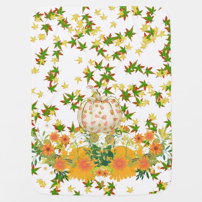 Maple Leaves Little Pumpkin Greenery Fall Colors Baby Blanket (Front)