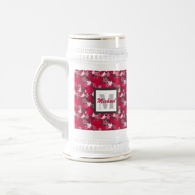 Maple Leaves on a Charcoal Background Beer Stein (Left)