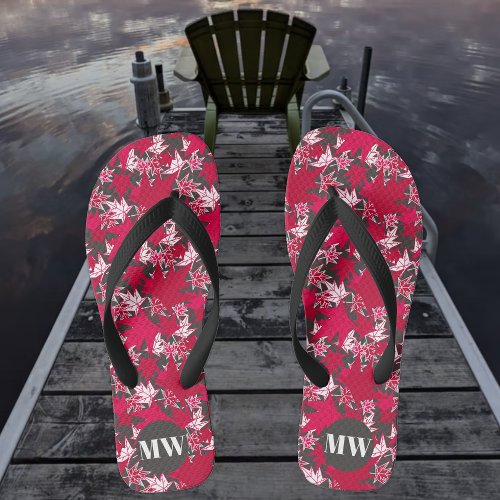 Maple Leaves on a Charcoal Background  Flip Flops