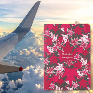Maple Leaves on a Charcoal Background Passport Holder