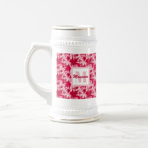 Maple Leaves on a Pink Background Beer Stein