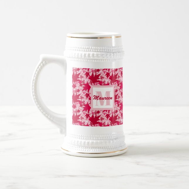 Maple Leaves on a Pink Background Beer Stein (Left)