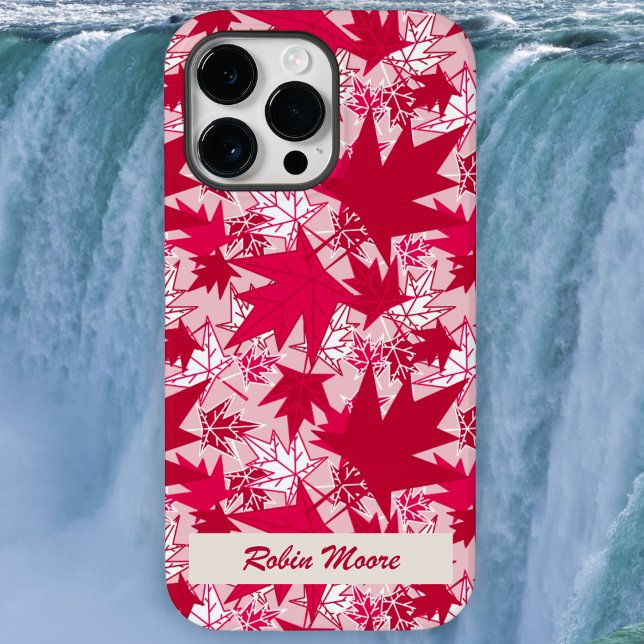 Maple Leaves on a Pink Background Case-Mate iPhone Case (Scattered red and white Maple Leaves on Pink - by The Canadian Outpost)