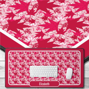 Maple Leaves on a Pink Background Desk Mat