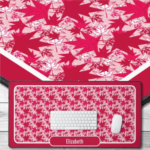 Maple Leaves on a Pink Background Desk Mat