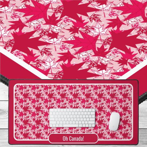 Maple Leaves on a Pink Background Desk Mat