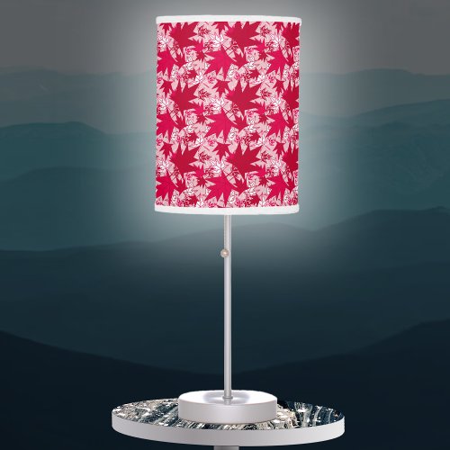 Maple Leaves on a Pink Background Table Lamp