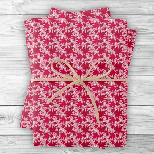 Maple Leaves on a Pink Background Wrapping Paper Sheets
