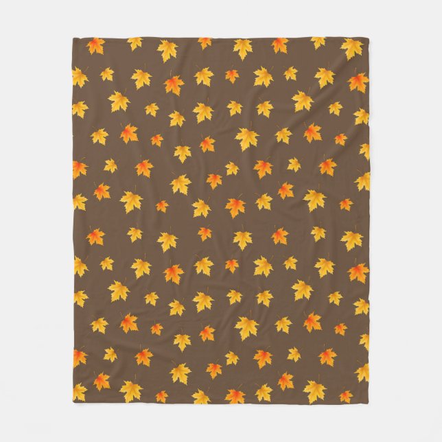 Maple leaves on Brown Background Fleece Blanket (Front)