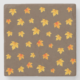 Maple leaves on Brown Background Stone Coaster