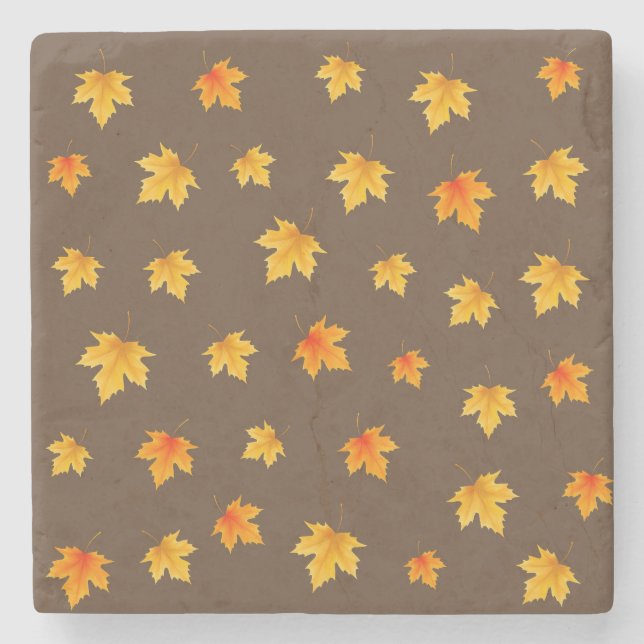 Maple leaves on Brown Background Stone Coaster (Front)