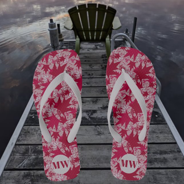 Maple Leaves on Pink Background  Flip Flops (Creator Uploaded)