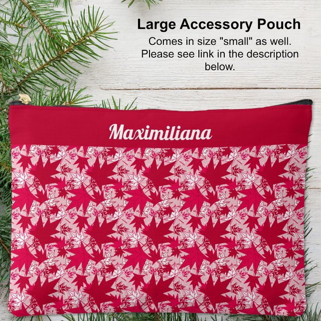 Maple Leaves on Pink - LARGE Accessory Pouch (Red and White Maple Leaves on Pink - LARGE Accessory Pouch by The Canadian Outpost shop)