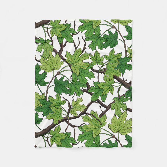 Maple leaves on white fleece blanket (Front)