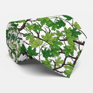 Maple leaves on white neck tie