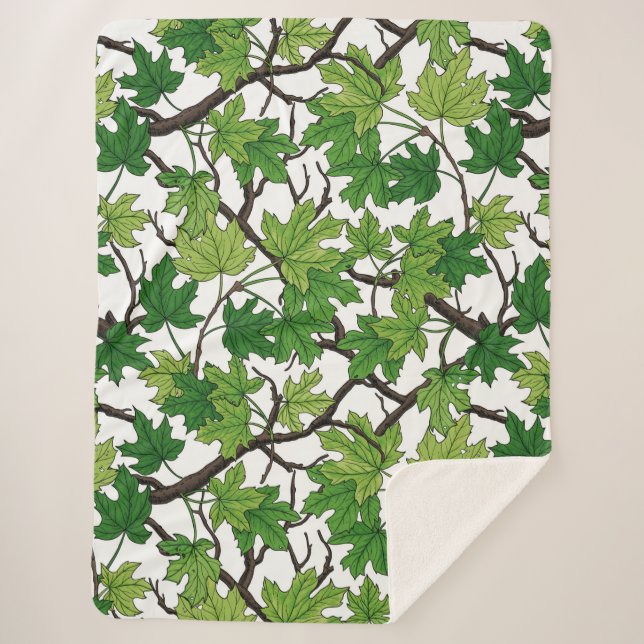 Maple leaves on white sherpa blanket (Front)