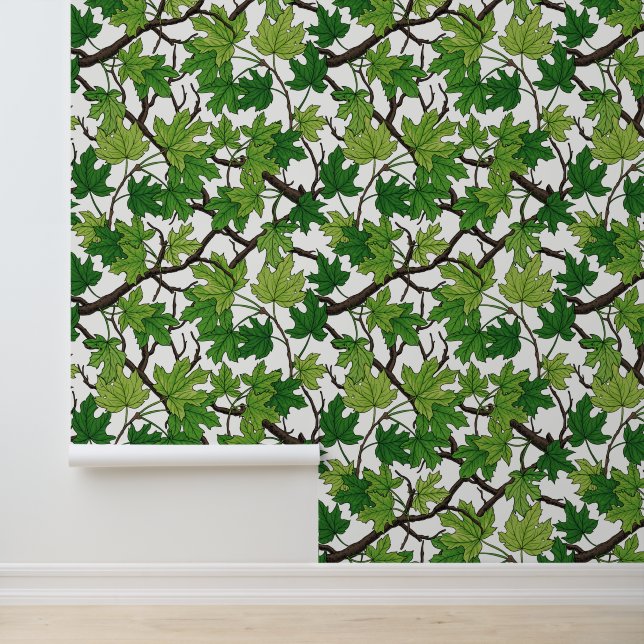 Maple leaves on white wallpaper  (Application)