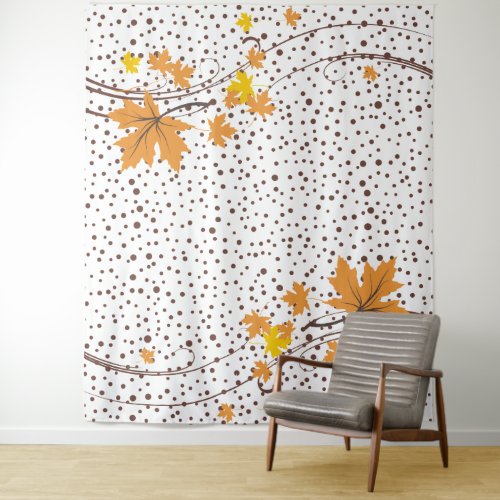 Maple leaves orange and brown polka dots tapestry