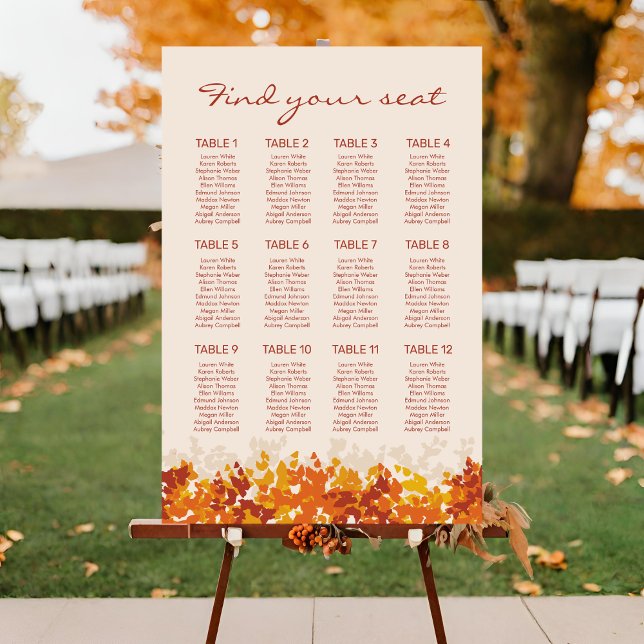 Maple Leaves Orange Autumn Wedding Seating Chart Foam Board (Creator Uploaded)
