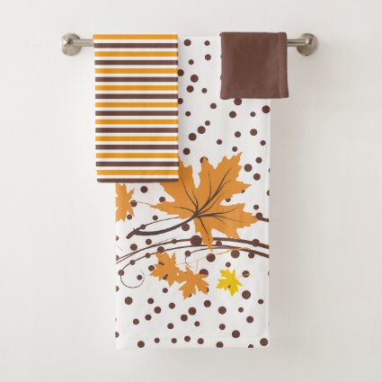 Maple leaves orange, brown bath towel set
