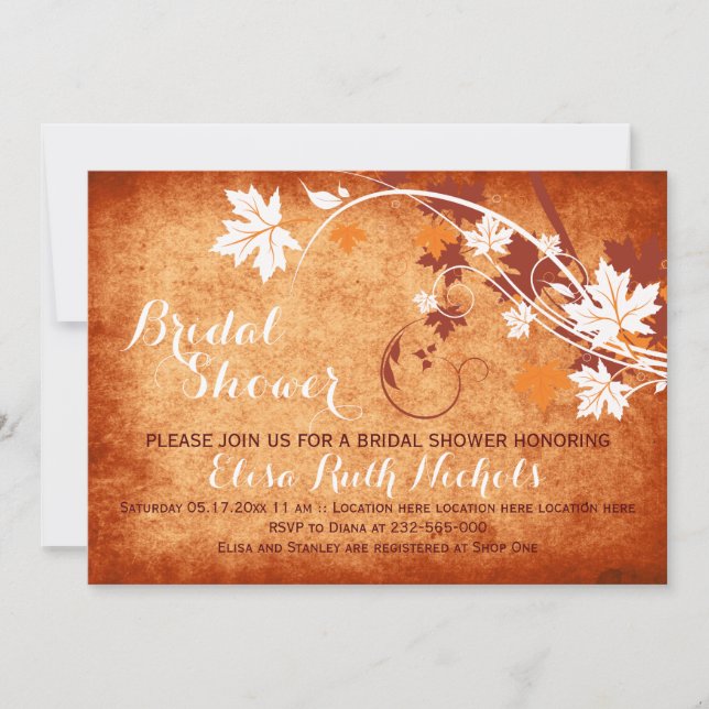 Maple leaves orange fall wedding bridal shower invitation (Front)