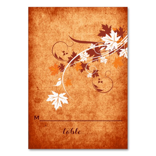 Maple Leaves Orange Fall Wedding Folded Place Card