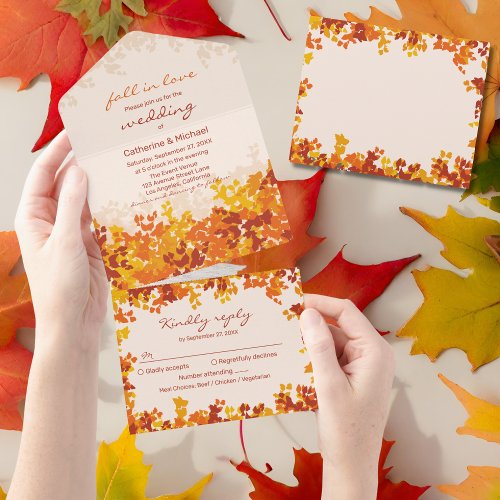 Maple Leaves Orange  Terracotta Autumn Wedding All In One Invitation