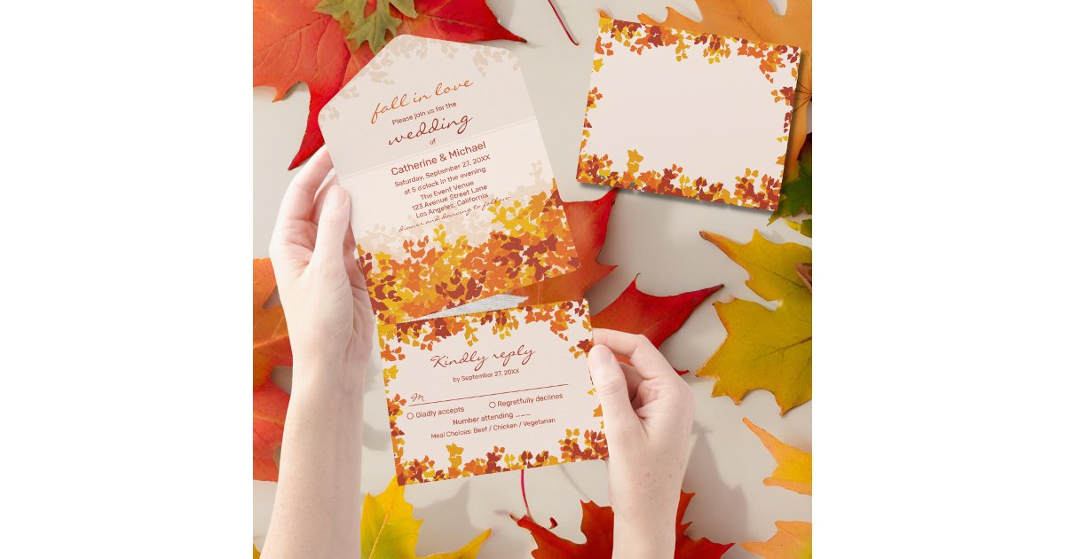 Maple Leaves Orange & Terracotta Autumn Wedding All In One Invitation ...