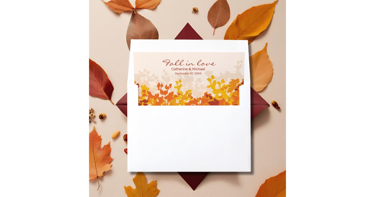Maple Leaves Orange & Terracotta Autumn Wedding Envelope Liner | Zazzle