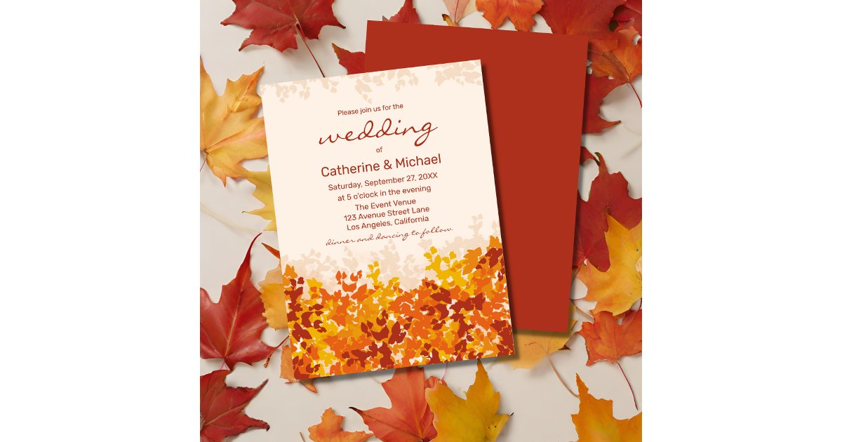 Maple Leaves Orange & Terracotta Autumn Wedding Invitation | Zazzle