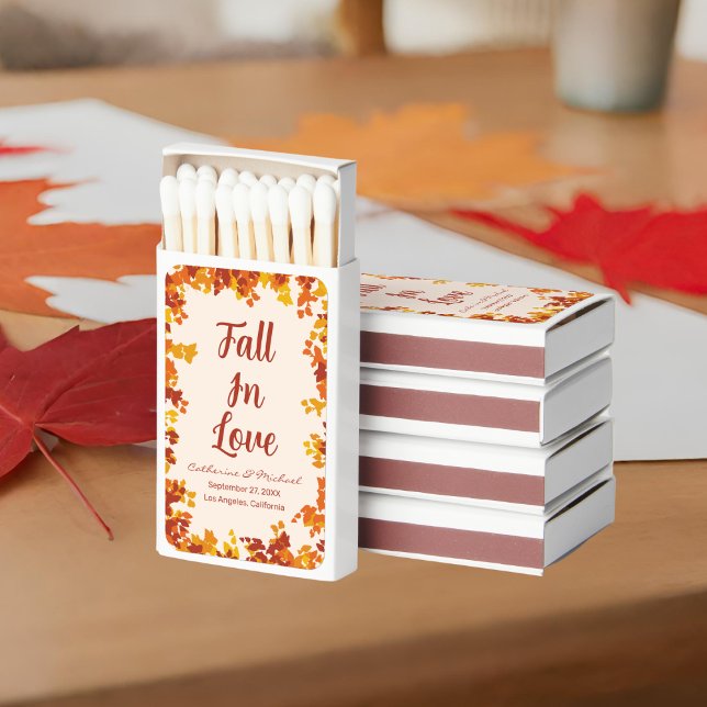 Maple Leaves Orange & Terracotta Autumn Wedding Matchboxes (Creator Uploaded)