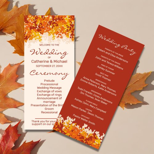 Maple Leaves Orange  Terracotta Autumn Wedding Program