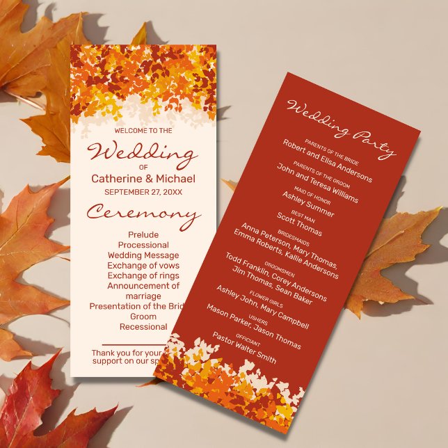 Maple Leaves Orange & Terracotta Autumn Wedding Program (Creator Uploaded)