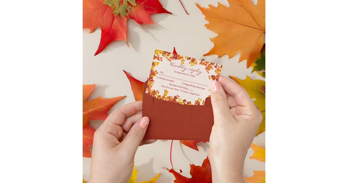 Maple Leaves Orange & Terracotta Autumn Wedding RSVP Card | Zazzle