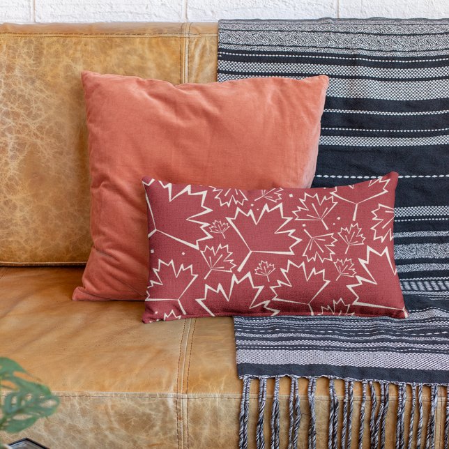 Maple Leaves Outline 2 || Red Lumbar Pillow (Creator Uploaded)