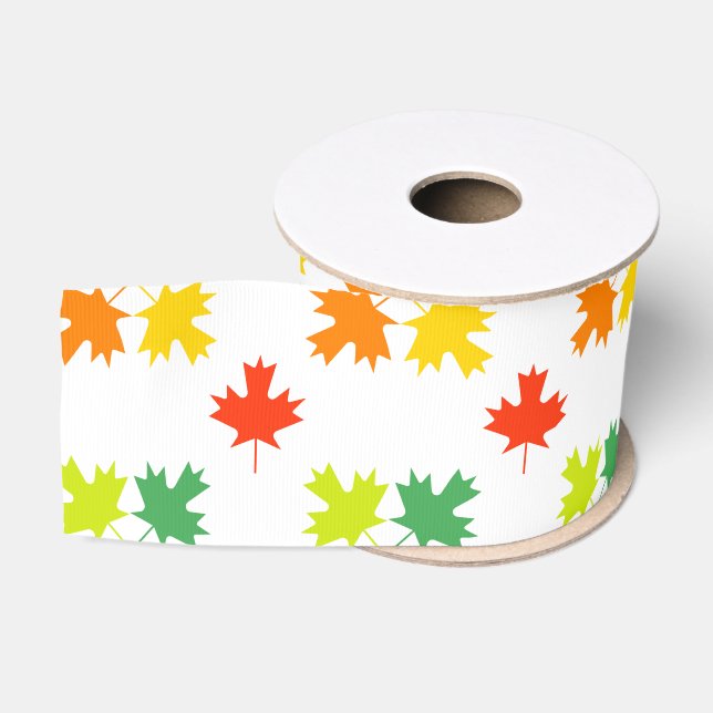 Maple leaves pattern grosgrain ribbon (Spool)