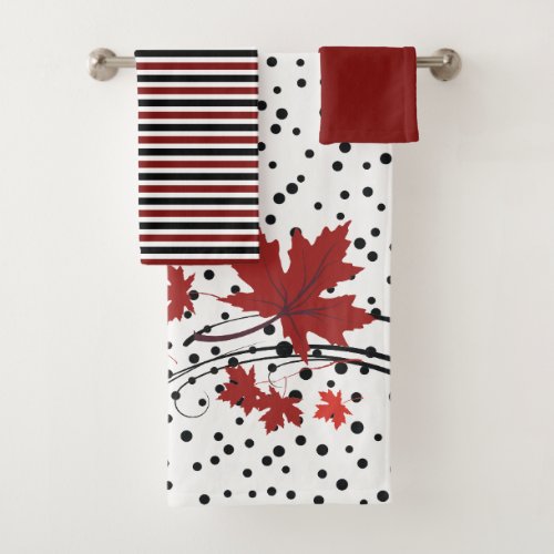 Maple leaves red and black bathroom towel set