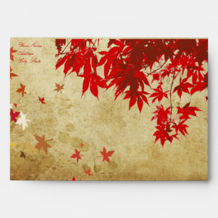 Maple Leaves, Red, Faux Parchment 5.25 x 7.25 Envelope