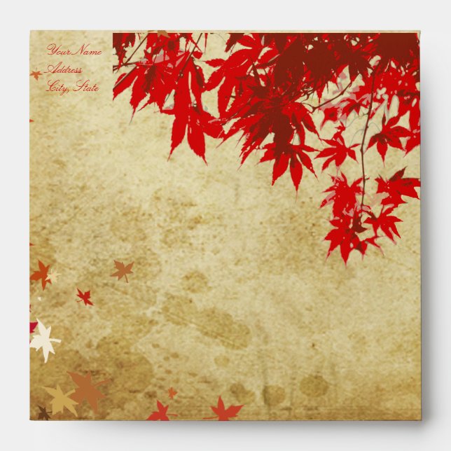 Maple Leaves, Red, Faux Parchment Envelope (Front)