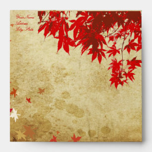 Maple Leaves, Red, Faux Parchment Envelope