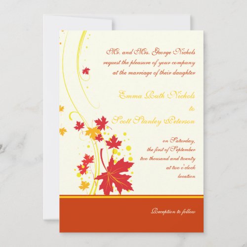 Maple leaves red yellow wedding custom invitation