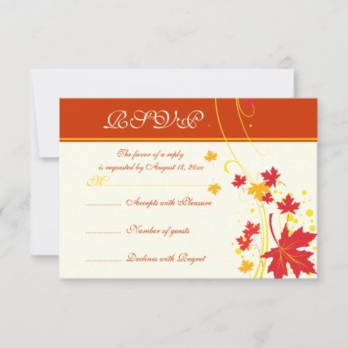 Maple leaves red yellow wedding custom RSVP card