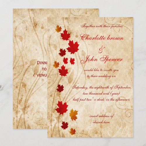 Rustic,maple leaves fall invitations