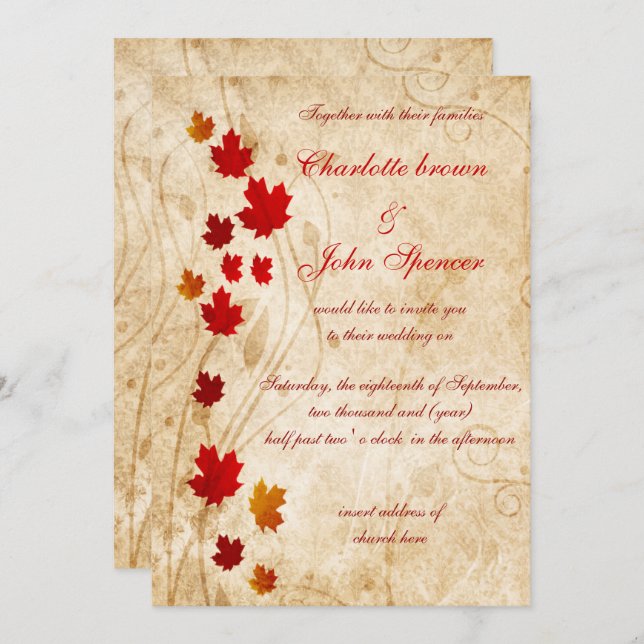 Maple leaves Rustic fall wedding Invitation (Front/Back)